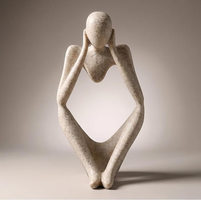Abstract Thinker Statue, Palm-Sized Sandstone-Look Resin Sculpture for Home Decor, Modern Tabletop Statue Decor for Bookshelf, Office, Living Room and Bedroom