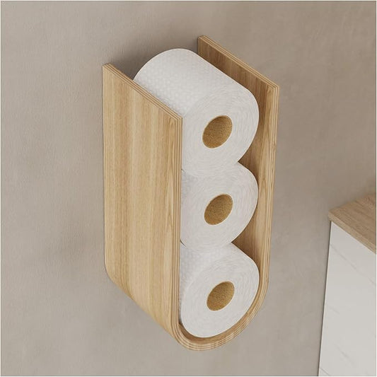Wood Toilet Paper Holder Wall Mount for Multiple Rolls, Spare TP Roll Shelving, Walnut Floating Wall Display Shelf, Hanging Storage Shelves for Tissue (Ash)