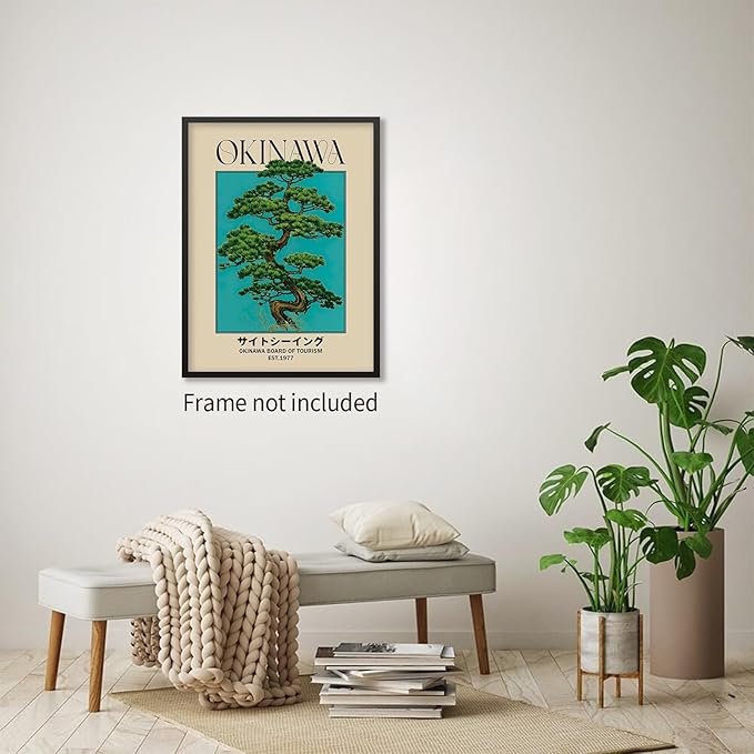 enttgo Japanese Canvas Wall Art Okinawa Prints Retro Japanese Bonsai Tree Picture Modern Ukiyo-e Decor Poster for Home Bedroom Decorations Artwork 12x16in Unframed