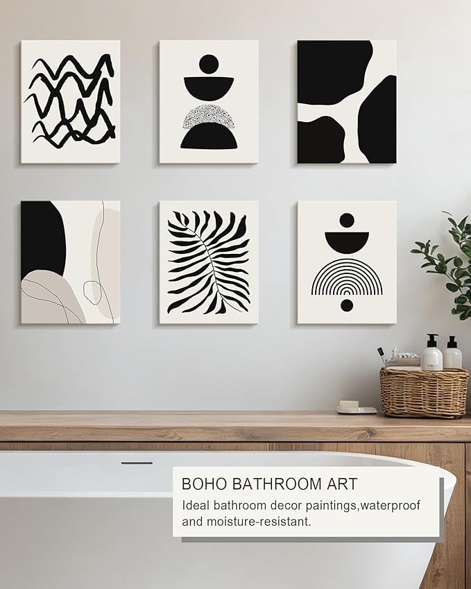 Drsoum Abstract Boho Wall Art Minimalist Geometric Framed Boho Room Decor Black Line Art Mid Century Modern Prints Bohemian Living Room Bedroom Ready to Hang 8x10inx6pcs (Framed)