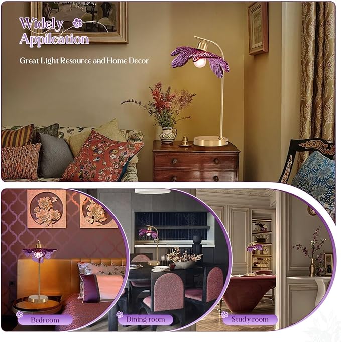 Touch Control Table Lamp, Mid Century Modern Gold Nightstand Lamp, 18.9-inch Vintage Purple Glass Table Light for Bedroom, Living Room, Farmhouse End Table, Set of 2