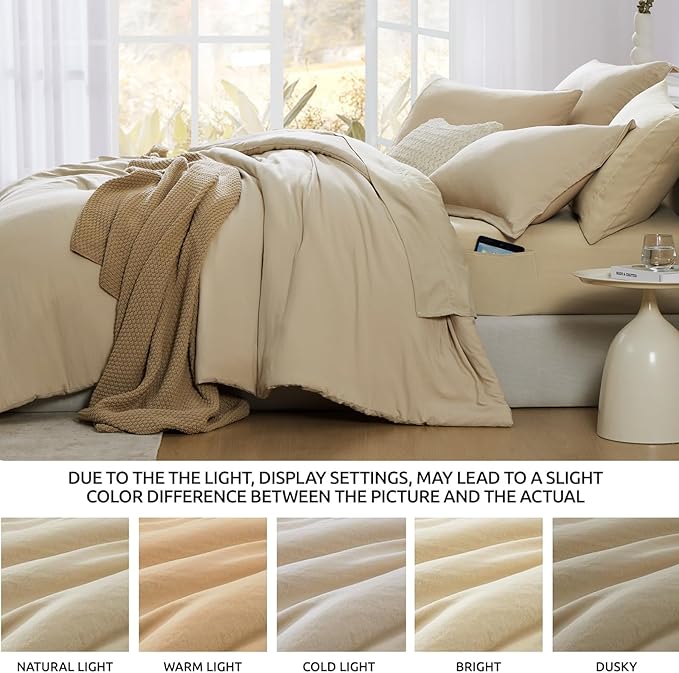 WRENSONGE King Size Comforter Sets, 7 Pieces Beige Soft Bed in a Bag King with Fitted Sheet, Flat Sheet, 2 Pillow Shams, and 2 Pillowcases- Warm Bedding Set for All Season
