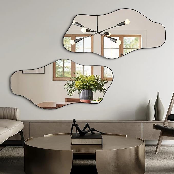 Irregular Wall Mirror, 47.5"x24" Asymmetrical Tempered Glass Mirrors, Modern Abstract Frameless Mirrors for Living Room Bathroom Bedroom Hallway Entryway Fireplace, Horizontal Or Vertical