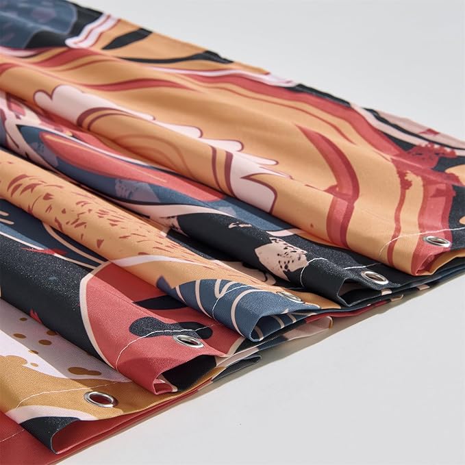 Vintage Floral Fabric Shower Curtain Set Boho Botanical Bathroom Decorations, 160GSM Heavy Duty Mid Century Modern Art Abstract Hippie Flowers Cute Bathroom Shower Curtain Set with Hooks