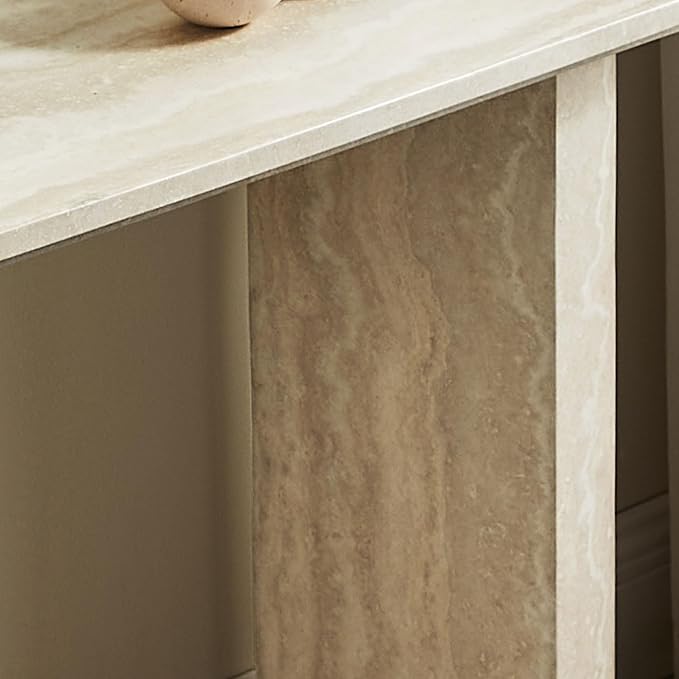 Faux Mars Marble Pattern Console Table, 55.12" Skinny Long Sofa Table Behind Couch with Rounded Edges, Wooden Narrow Sofa Table Hall Table for Living Room Foyer Entrance Hallway, Marble