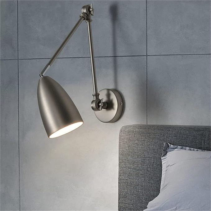 Retro Swing Arm Wall Lamp Adjustable Bedside Reading Light E27 Lighting Fixture Retractable Wall Sconce Antique Metal Wall Lamps for Bedroom Living Room Study Room