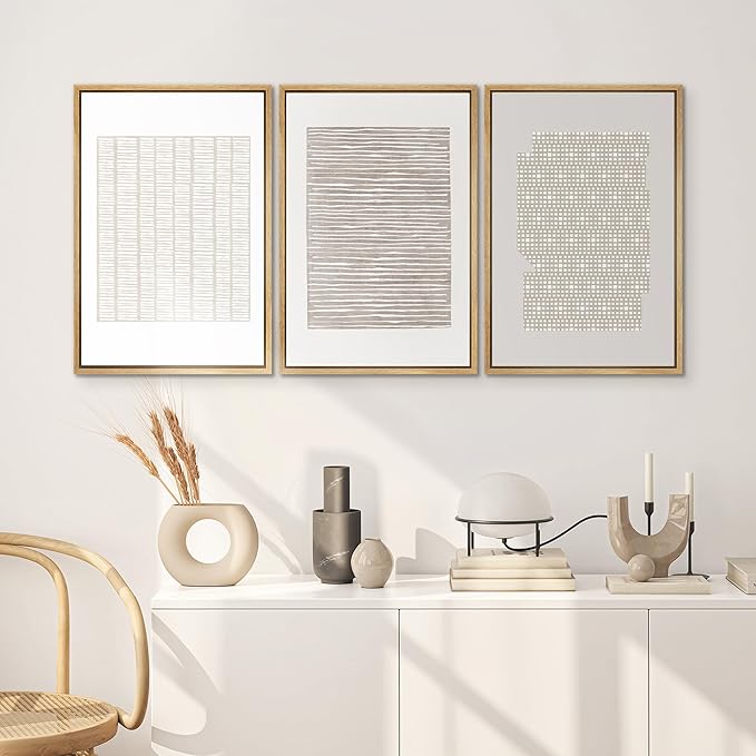 SIGNWIN Framed Canvas Print Wall Art Set Tan Geometric Pattern Landscape Abstract Shapes Cozy Neutral Modern Art Decorative Boho Relax/Zen Nordic for Living Room, Bedroom, Office - 16"x24"x3 Natural