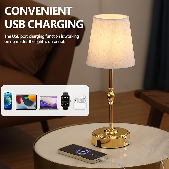 MEIXISUE Portables Cordless LED Table Lamp with Dimmer,Outdoor Gold Desk Lamp10000mAh Wireless Rechargeable Battery Nightstand Lamp for Bedroom Bedside Home Camping Balcony Bar RV,Decor