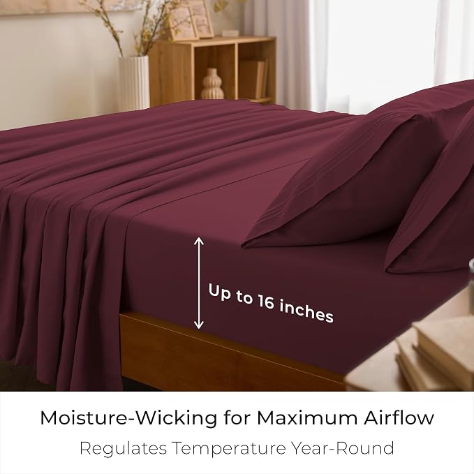 Mellanni Twin XL Sheets Set - 3 PC Iconic Collection Bedding - Hotel Luxury, Extra Soft, Cooling Bed Sheets - Wrinkle, Fade, Stain Resistant (Twin Extra Long, Burgundy)