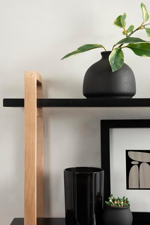 Kate and Laurel Summit Modern Three-Tier Wall Shelf, 18 x 6 x 25, Black and Natural Wood, Transitional Decorative Multi-Tiered Storage Shelf Wall Organizer for Decor and Display
