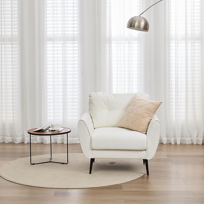 TYBOATLE Accent Chair Comfy Modern Living Room Chair White Leather Reading Accent Chairs Tufted Mid Century Moden Arm Chair Small Salon Chair for Office Bedroom (1, White)