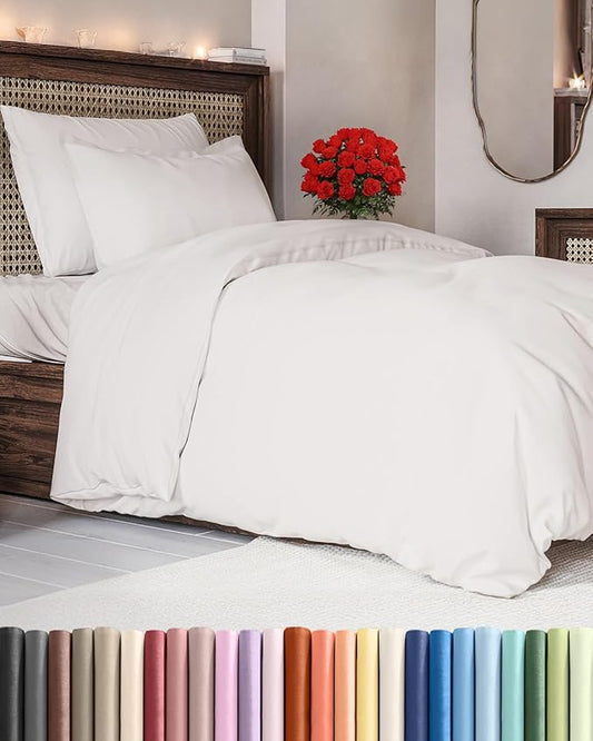 Duvet Cover Twin/Twin XL Size - Extra Soft Twin/Twin XL Size Duvet Cover - Lightweight, Breathable & Fade Free w/Zipper Closures & Ties - 68" x 90" Inches - (Antique White) Comforter Not Included