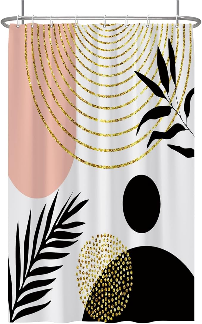 Baocicco Mid Century Shower Curtain Boho Sun Plant Leaves Modern Abstract Gold Geometric Shower Curtains for Bathroom Bathtubs Waterproof Fabric Shower Curtain with Hooks 48x72 Inches