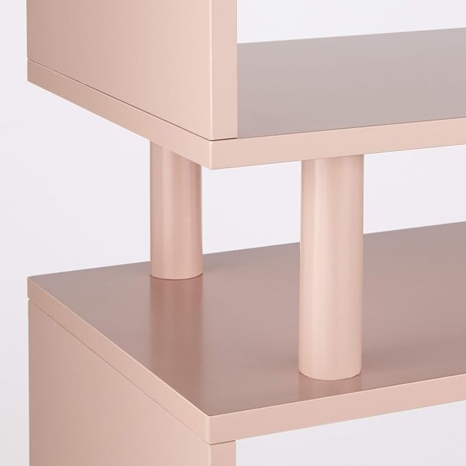 Margo 3 Tier Bookshelf, Mid Century Bookcase for Living Room, Bedroom Furniture & Home Office, Solid Wood Storage Shelves with Gold Legs, 59.5" Tall Modern Book Shelf, Pink