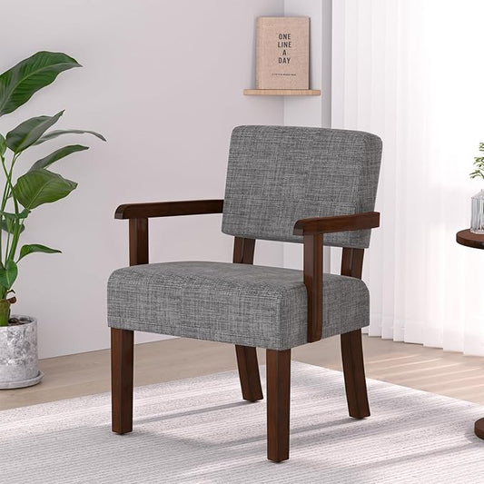 Accent Chair,Armchairs with Solid Wood Frame and Legs,Upholstered Reading Leisure Chair for Bedroom,Office,Waiting Room (Linen, Gray, One Chair)