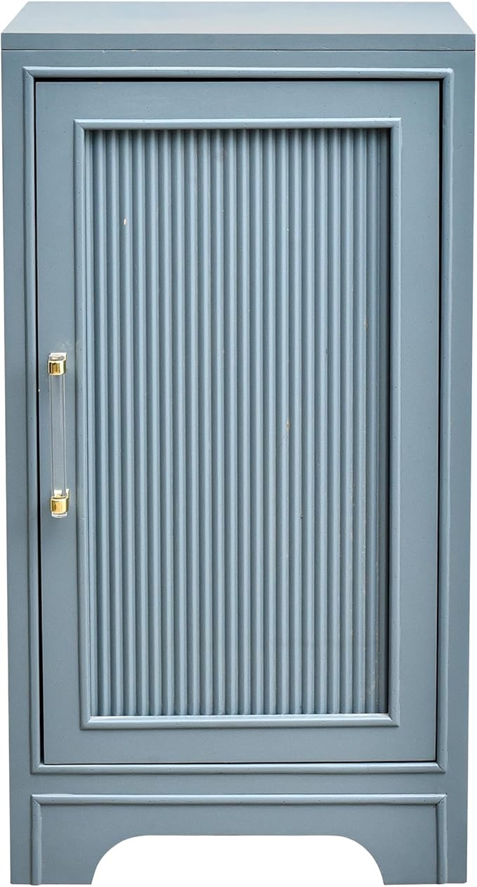 eHemco Azure Grey Ribbed End Table, Side Table with Storage, Modern Retro Style, 18 x 14 x 30.5 Inches