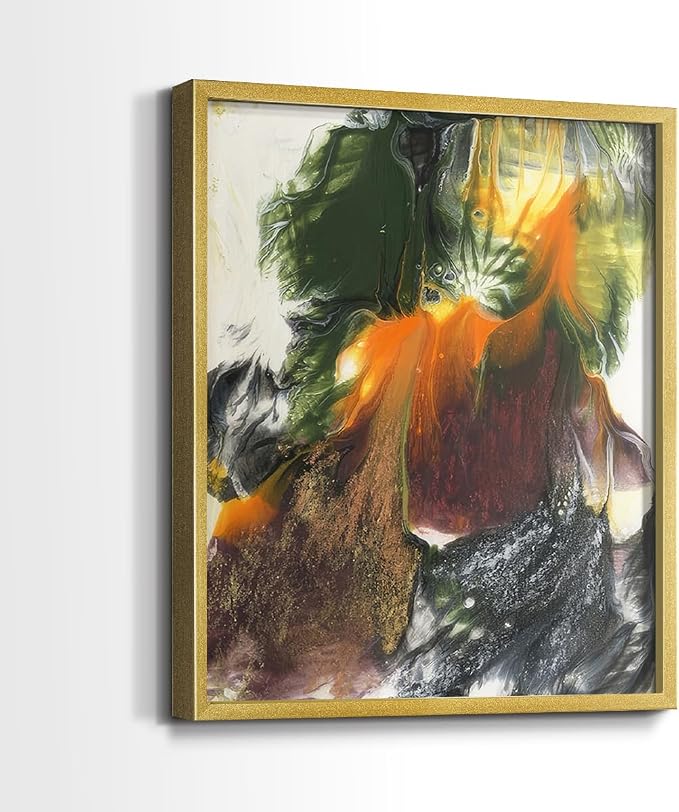 Renditions Gallery Set of 2 Peel & Stick Framed Prints, Watercolor Abstract Wall Art, Colorful Fluid Design Wall Decor, Re-Stickable - Ready to Hang - 11"x14" - GOLD Frame LT588