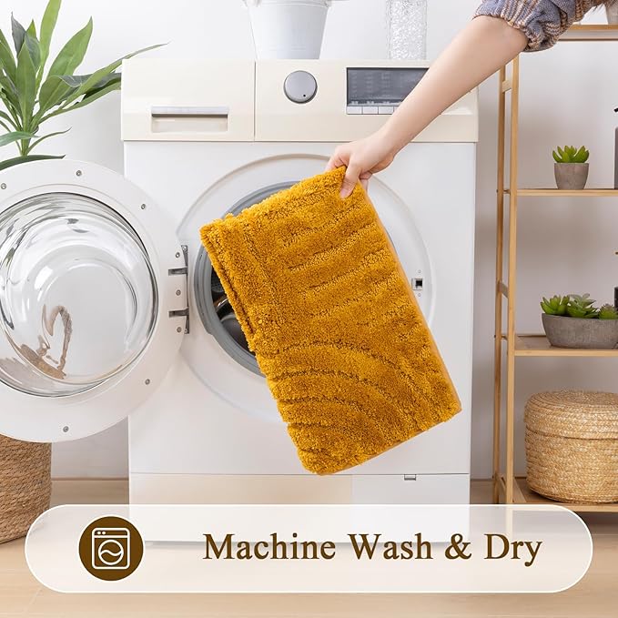 SHACOS Boho Bathroom Rugs 24"x36" Extra Soft Absorbent Microfiber Bath Mats Home Decor Non Slip Carpet Machine Washable Shaggy Bath Rugs for Bath Room Shower Bathtub, Honey Mustard 2' x 3'