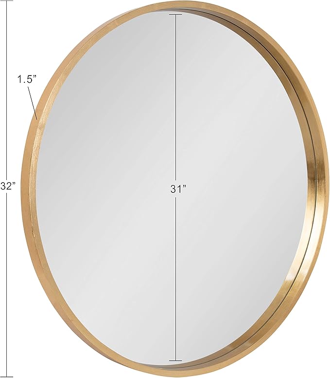 Kate and Laurel Travis Round Wood Wall Mirror, 31.5" Diameter, Gold, Modern Glam Wall Décor Accent