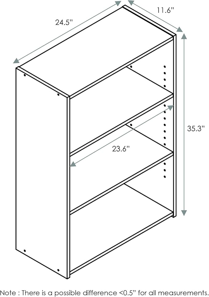 Furinno WRIGHT Book Shelf, 3-Tier Modern Bookshelf, Bookcase with Closed Back, 11.6" x 24.5" x 35.3", for Living Room, Bedroom, Home Office, Soft White