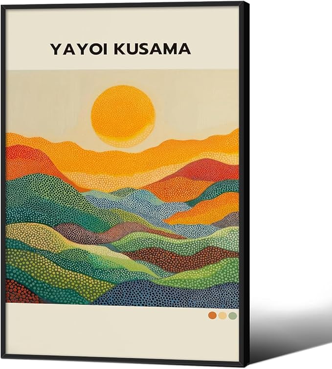 Yayoi Kusama1986 Wall Art Japanese Gallery Exhibition Wall Decor Yayoi Kusama Poster Abstract Landscape Canvas Print for Japanese Home Bedroom Decorations Artwork20x30in Black Framed