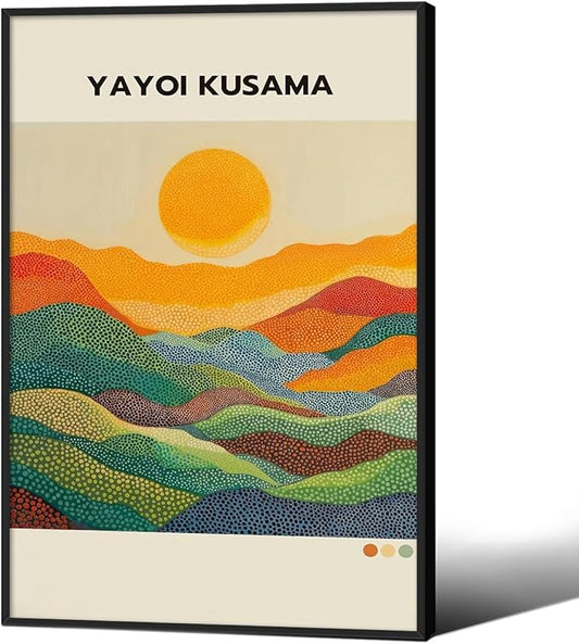 Yayoi Kusama1986 Wall Art Japanese Gallery Exhibition Wall Decor Yayoi Kusama Poster Abstract Landscape Canvas Print for Japanese Home Bedroom Decorations Artwork16x24in Black Framed