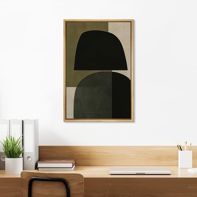 SIGNLEADER Framed Canvas Print Wall Art Modern Geometric Balance in Olive and Black Abstract Illustration Modern Art Decorative Zen for Living Room, Bedroom, Office - 24"x36" NATURAL