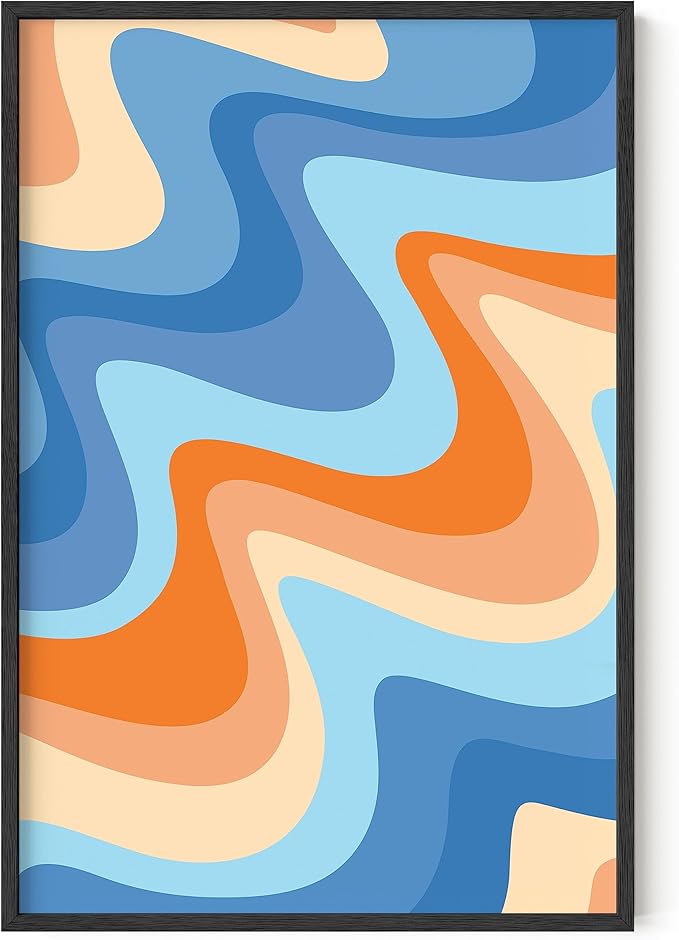 HAUS AND HUES Beach Print Wall Art Decor - Beach Artwork Posters for Walls, Ocean Pictures for Wall, Abstract Orange Wall Art, Tropical Beach Colored Waves Individual Pictures (24x36, Unframed)