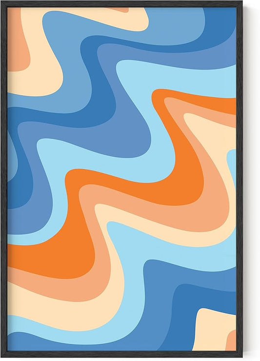 HAUS AND HUES Beach Wall Art - Colorful Abstract Ocean Art, Tropical Beach Wall Decor (Black Frame, 24x36)