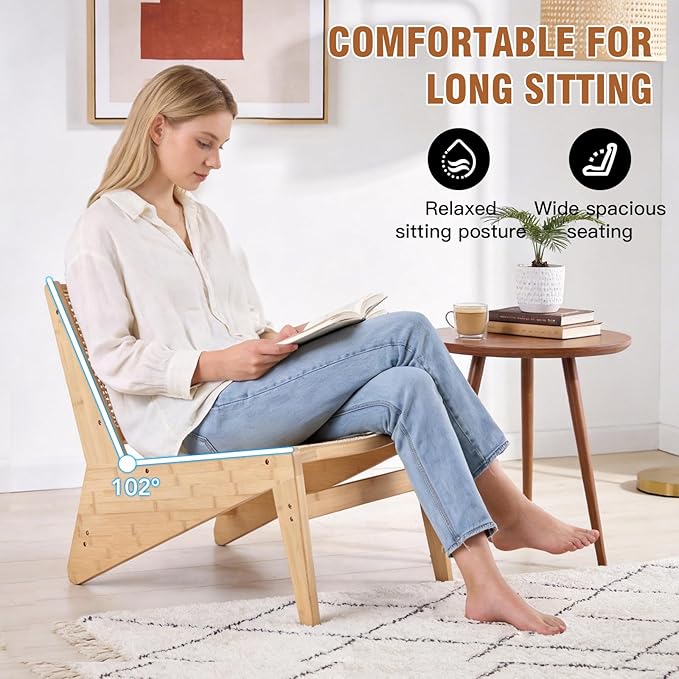MBOOYOME Mid Century Modern Accent Chair for Living Room, Low Armless Lounge Chair with Solid Wood Frame, Comfy Armchair for Bedroom and Balcony, Wood