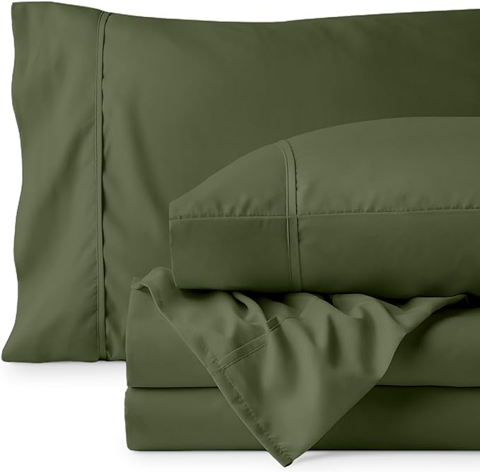 Bare Home Split Head Flex King Sheet Set - 1800 Ultra-Soft Microfiber Bed Sheets - Double Brushed - Deep Pockets - Easy Fit - 4 Piece Set - Bedding Sheets & Pillowcases (Cypress)