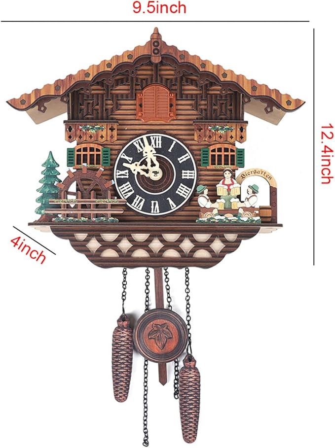Cuckoo Clock, Retro Wooden Cuckoo Birdhouse Antique Wall Clock Forest Clock Home Decor Auto Swing with Singing Bird Vintage Chalet Design(No Battery) (Type C)