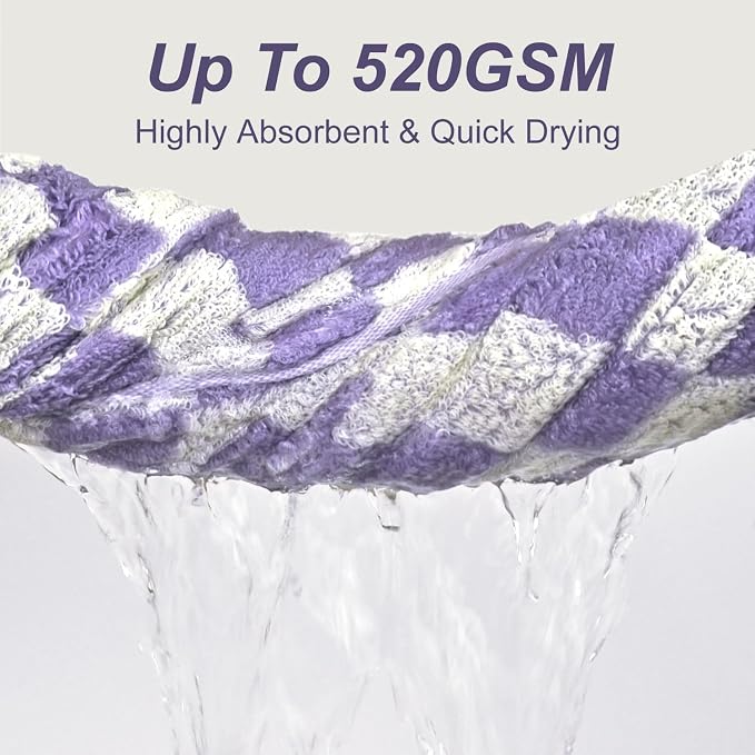 Jacquotha Shower Towels for Bathroom 27.5x55 Inches - Quick Dry Bath Towels Soft & Lightweight (2Pack), Cute Checkered Towel Sets Lilac, 520 GSM Absorbent Cotton