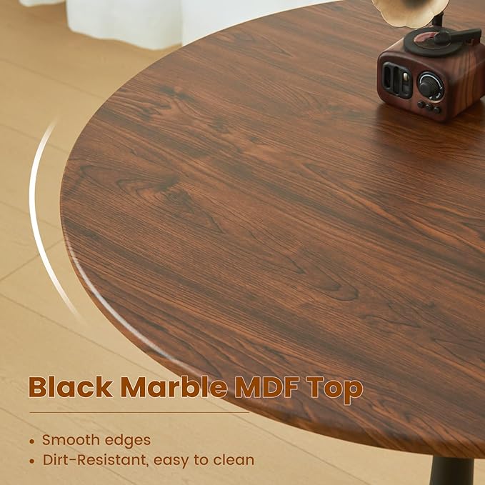 Round Dining Tulip Table for 4, Mid-Century Modern Table with Sturdy Metal Pedestal for Kitchen, Bistro, Cafe, Leisure (Faux Walnut, 31.5 INCH)