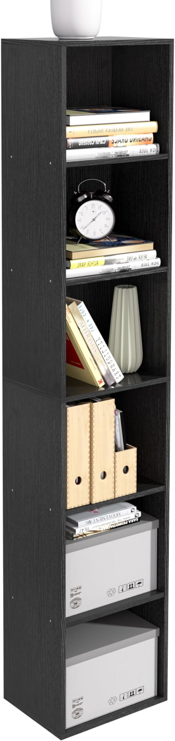 6-Tier Wooden Cube Storage Organizer, 62 Inch Tall Bookcase & Display Shelf with 6 Open Cubes, Freestanding DIY Closet Shelving Unit for Living Room Bedroom Office (Black, 6 Cube-W(11.8inch)