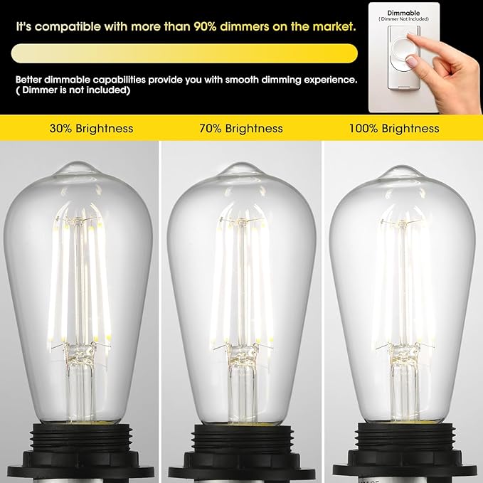 Edison Light Bulbs 60W Equivalent, Dimmable Vintage LED Light Bulbs, E26 Medium Base, Cool White 4000K, ST58, 6W, 750LM, 90+ CRI, Antique Decorative Filament LED Bulb, Clear Glass, Pack of 4