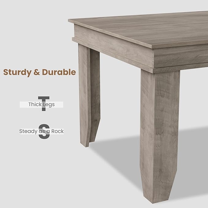 GarveeHome Farmhouse Dining Table for 6-8 People, 71 in Long Kitchen Tables with Wooden Sturdy Frame, 6 ft Large Rectangular Dinner Table for Dining Room, Kitchen, Grey, 71" Non-extendable