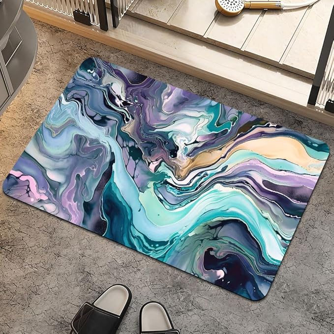 Bath Mat Rug,Cool colors abstract marble Non Slip Quick Dry Super Absorbent Thin Bathroom Rugs Fit Under Door-Easy to clean Bathroom Floor Mats-Shower Rug for Shower Sink Bathtub(20" x 31"In)