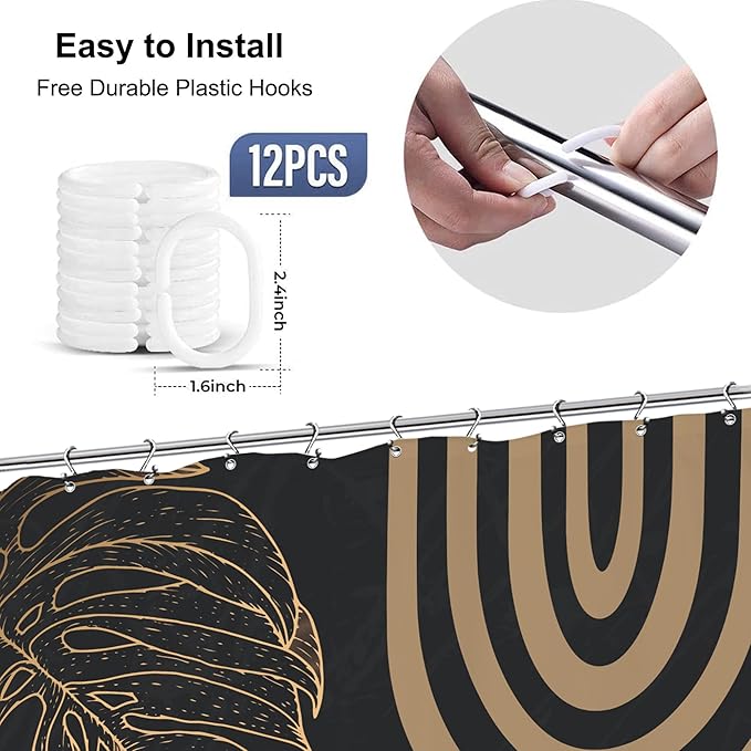 Yookeb Abstract Black Mid Century Bathroom Shower Curtain 60W by 71H Inch Minimalist Aesthetic Modern Contemporary Polyester Fabric 12 Plastic Hooks Waterproof Decor