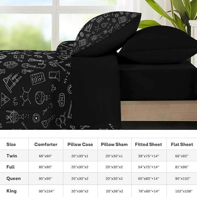 Nesker Comforter Set Twin Size, Science Lab School 5 Pcs Bedding for Kids and Adults, Medical University Chemistry Bed Sheet Sets with Fitted Sheet Pillowcase & Sham