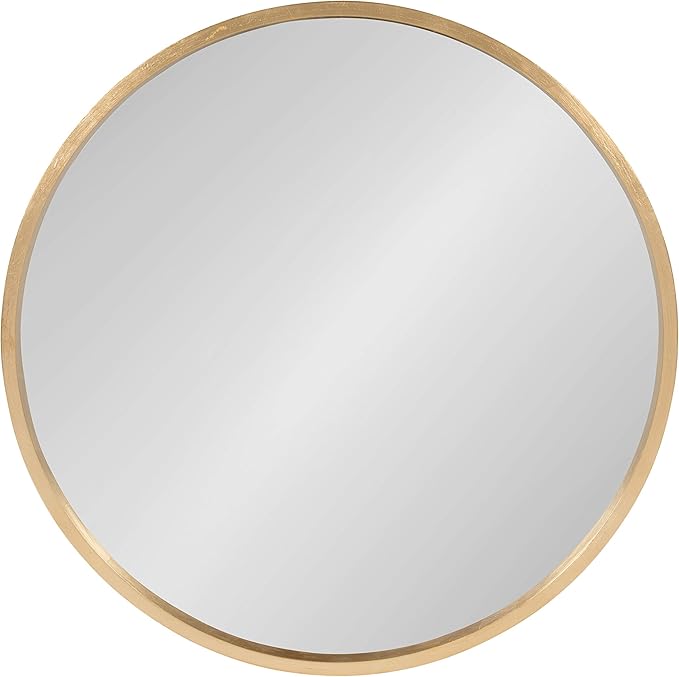 Kate and Laurel Travis Round Wood Wall Mirror, 21.6" Diameter, Gold, Modern Glam Wall Décor Accent