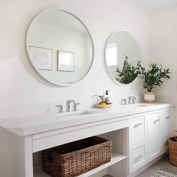 Sunniry White Round Mirror 24 inch, 2 Pack White Circle Mirror, Round Bathroom Mirrors Metal Frame for Bathroom, Bedroom, Living Room, Hallway.