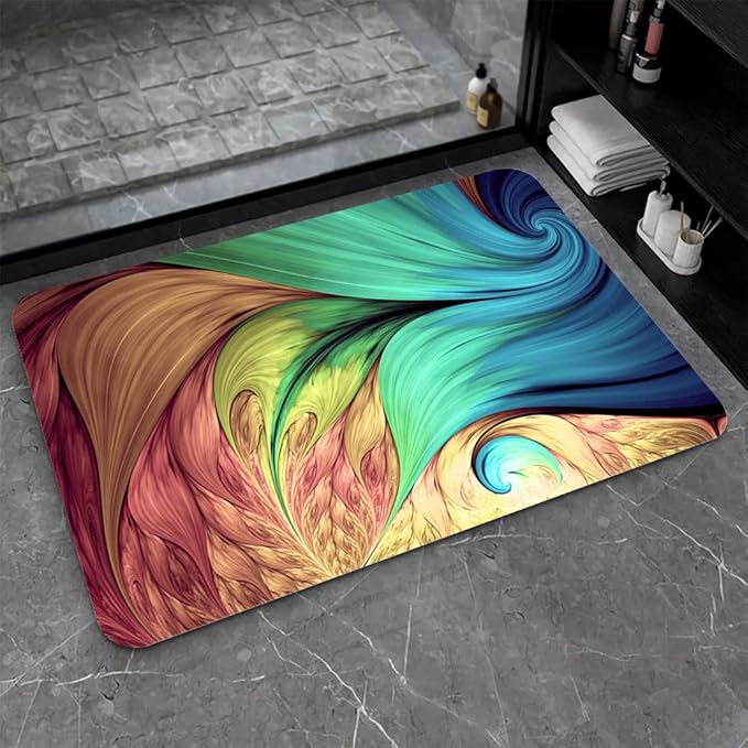 Diatomaceous Earth Bath Mat,Peacock Feathers Non-Slip Volume Super Absorbent Fast Drying for Bathroom Kitchen Door mat,Eco-Friendly Easy to Clean 17×27.5Inch (43 * 70cm)