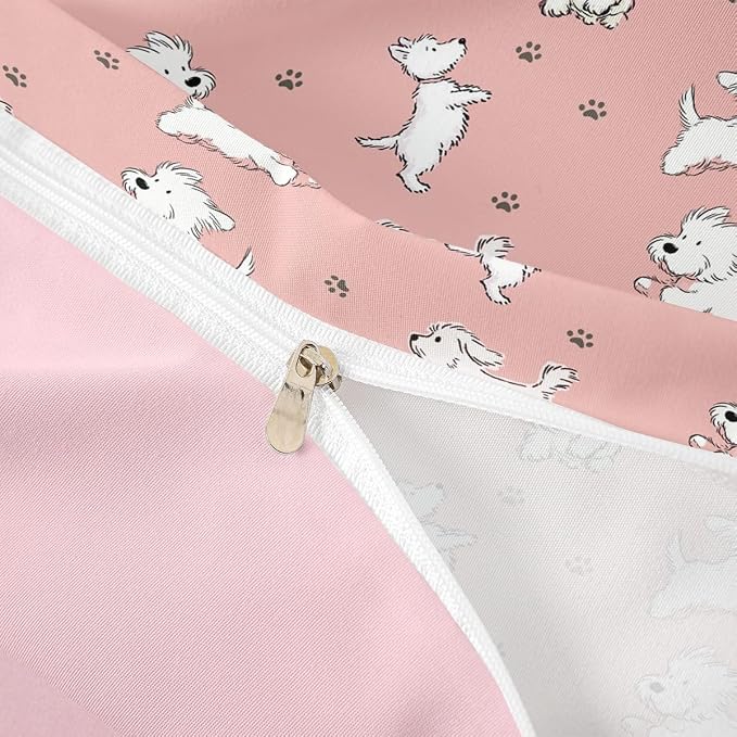 Erosebridal Cute Dog Bedding Set Twin Cartoon Animals Pastel Pink Duvet Cover Paw Print Comforter Cover for Kids Girls Boys Adults Modern Preppy Aesthetics Bed Set