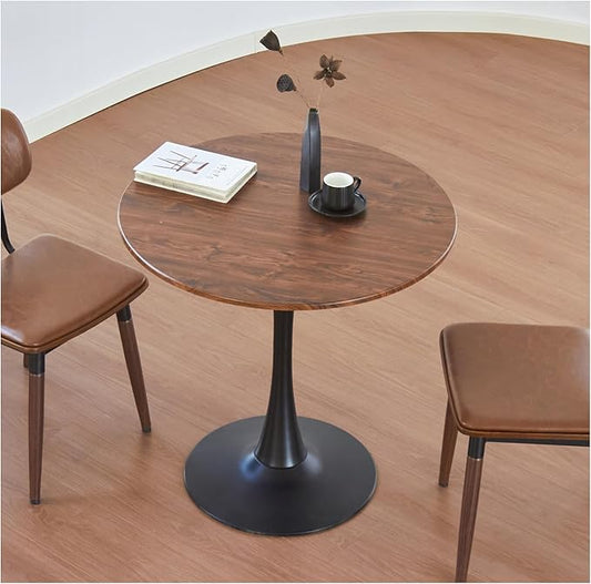 Round Dining Table, 24" Circle Tulip Table with Thickened Tabletop & Metal Pedestal, Mid Century Modern Bistro Table for Kitchen, Small Places, Living Room, Cafe (Brown)