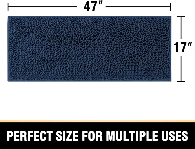 H.VERSAILTEX Bath Mat Non Slip Luxury Chenille Bathroom Runner Rug 47x17 Extra Soft Absorbent Shaggy Rug Washable Dry Fast Area Carpet Mat - Navy