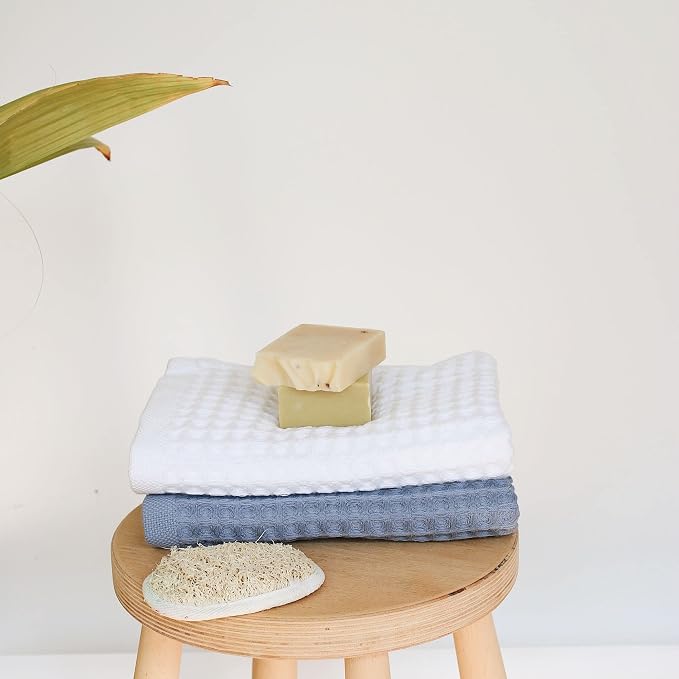 sea me at home Waffle Hand Towel – 100% Turkish Cotton, Quick-Dry, Soft and Absorbent Bathroom Towel (Denim)