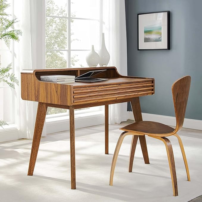 Modway Render Mid-Century Modern Writing Desk in Walnut