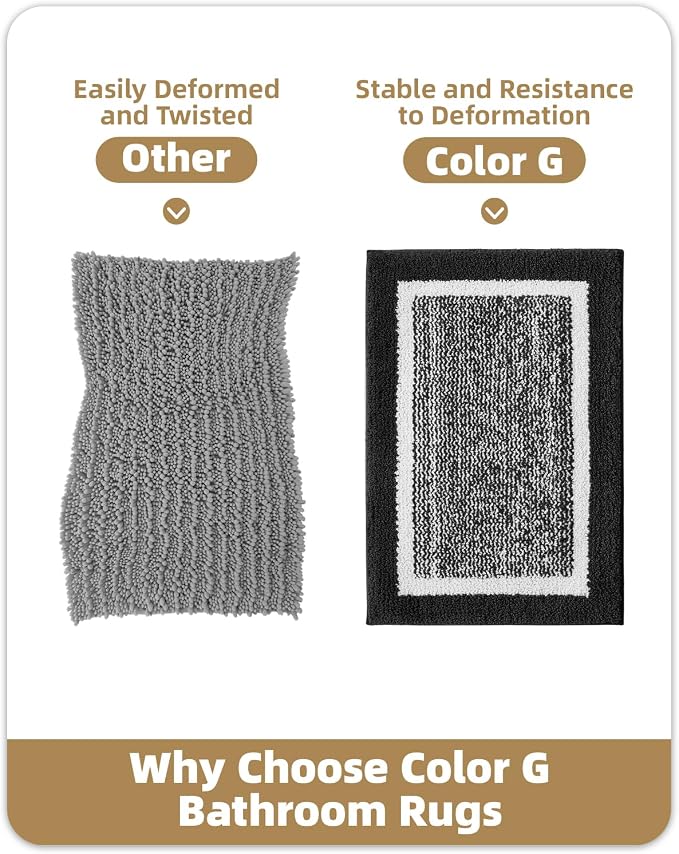 Color&Geometry Simple and Stylish Large Bath Mats for Bathroom Non Slip, 20"x32" Black Bathroom Rugs, Absorbent, Soft, Washable, Microfiber Shower Mat
