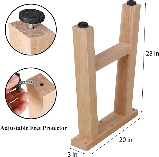 28" Wood Furniture Legs, Bench, Desk and Coffee Table Replacement Legs, Heavy Duty Furniture Feet, Square Unfinished Wooden Legs Set of 2, Home DIY Legs with Adjustable Levelers Screw-H Design